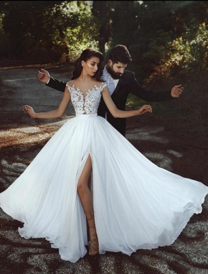 Bodenlange Summer Hochzeitskleider Günstig Online | Elegante Brautkleider Mit Spitze Chiffon_1