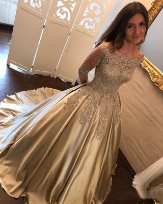 Designer Golden Brautkleider Mit Ärmel Lang Prinzessin Hochzeitskleider Günstig Online_4