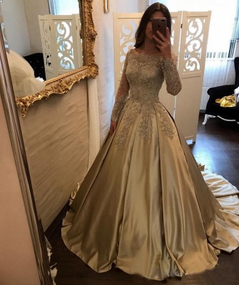 Designer Golden Brautkleider Mit Ärmel Lang Prinzessin Hochzeitskleider Günstig Online_3