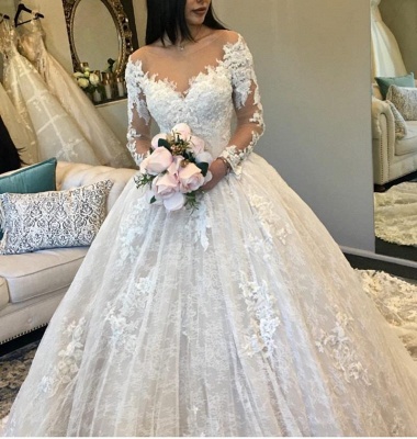 Günstig Hochzeitskleider Prinzessin Weiße Spitze Brautkleider Online_2