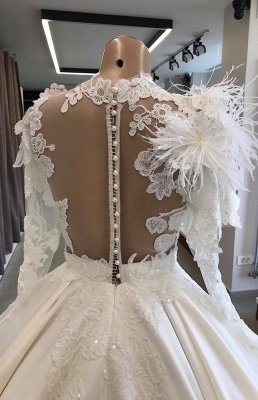 Modern Brautkleid Mit Ärmel | Prinzessin Hochzeitskleid Mit Federn_5